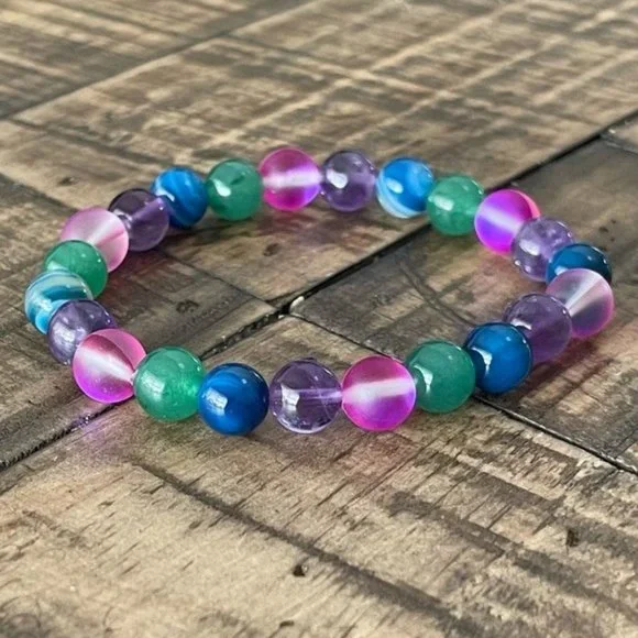 8mm Mixed Bead Stretch Bracelet - Picture 3 of 5